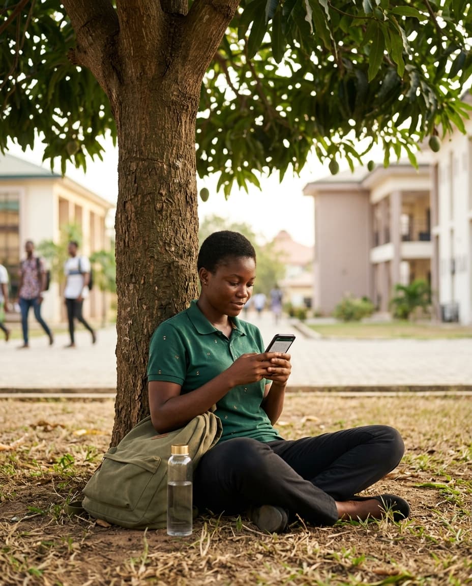 A student studying outside between classes